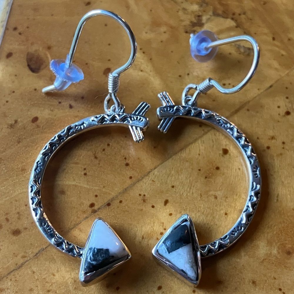 Genuine White Buffalo Sterling Silver Arrow Earrings